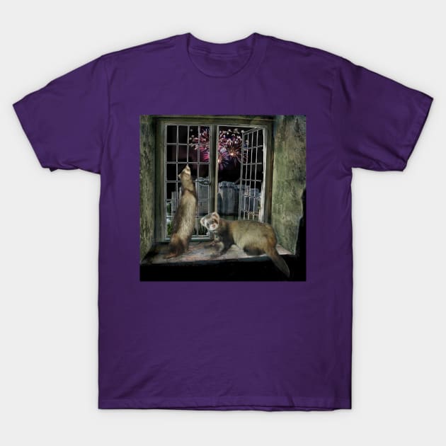 Frisky Ferrets Fireworks Night art design T-Shirt by BarbaraGlebska